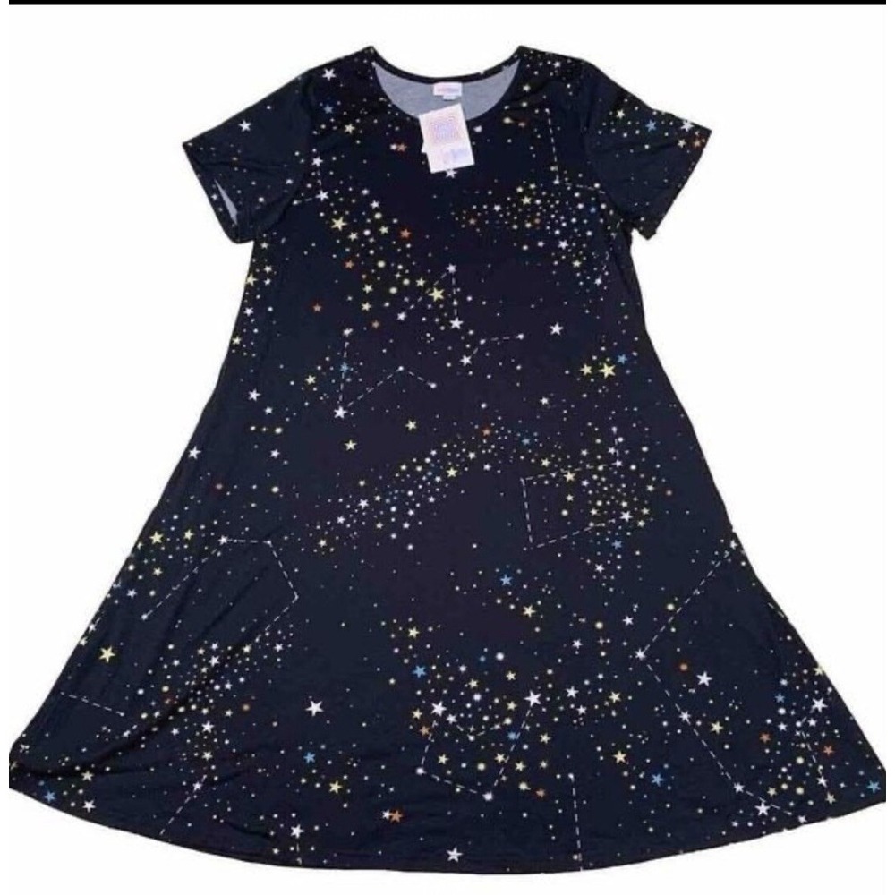 LuLaRoe Womens Dress Size 2XL Jessie Black Stars Constellations Space 2X XXL NWT